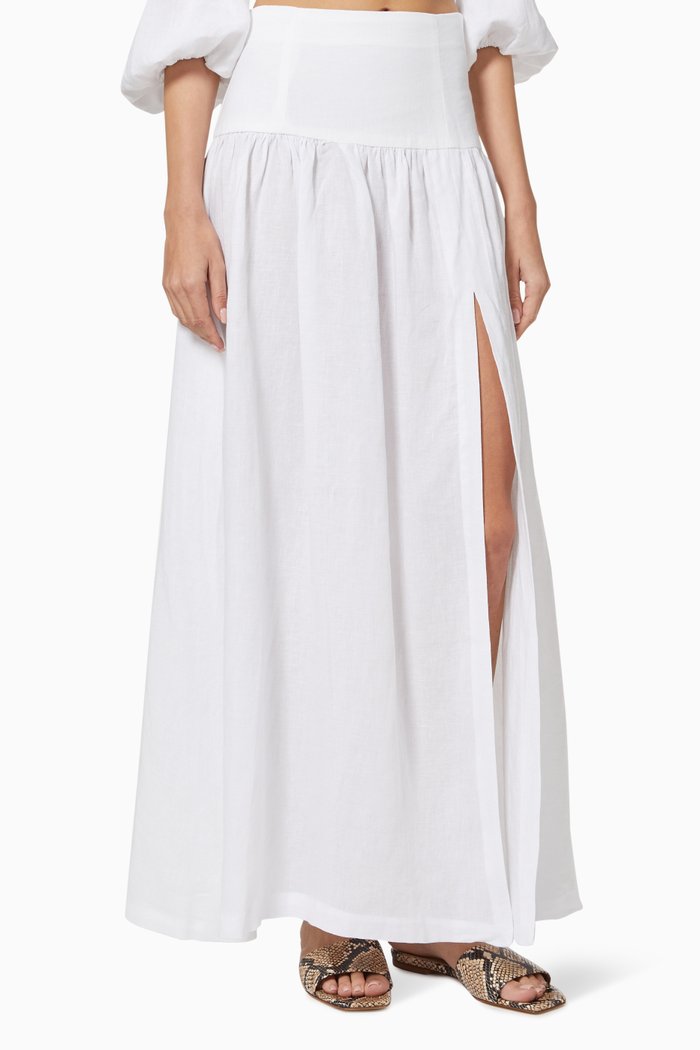 

Ocelot Midi Skirt in Linen, White