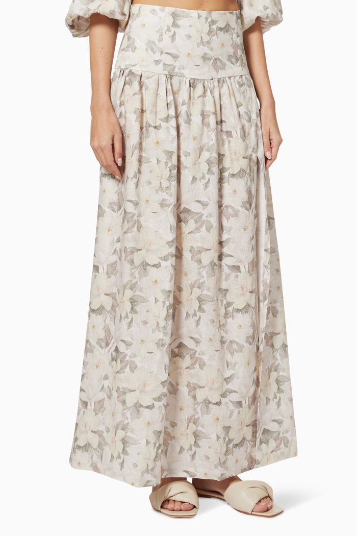 

Gardenia Maxi Skirt in Linen, Multicolour