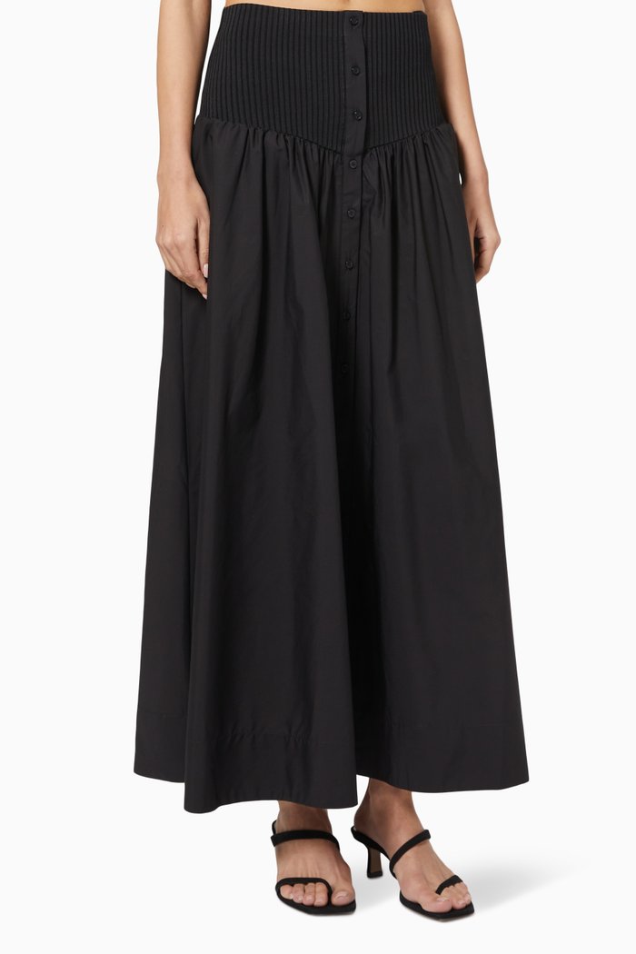 

Selene Midi Skirt in Cotton, Black