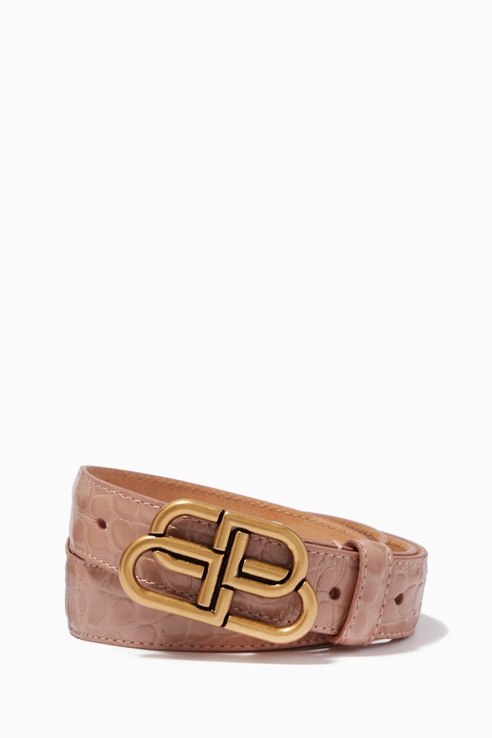 

BB Thin Belt in Shiny Crocodile Embossed Calfskin, Neutral