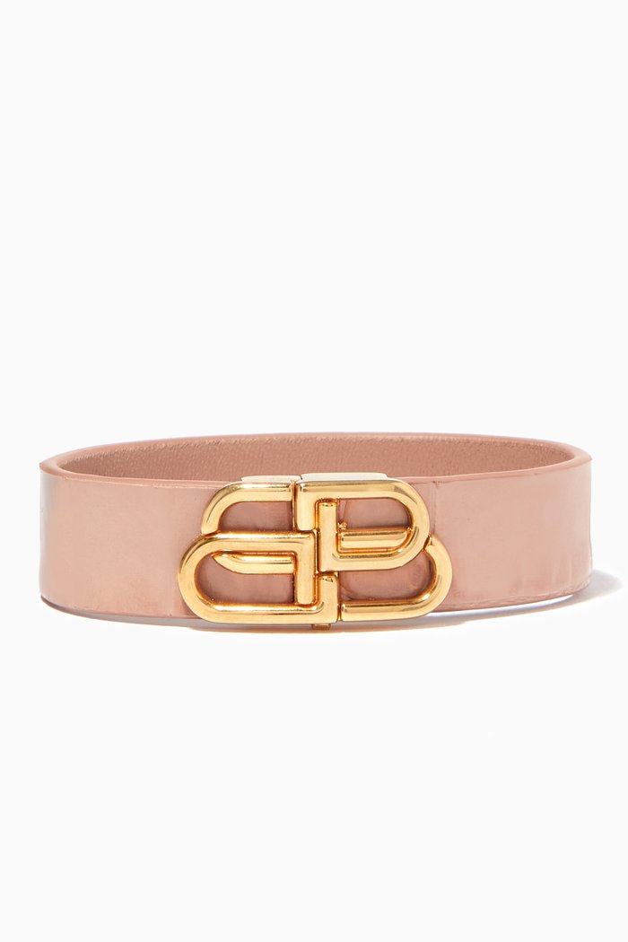 

BB Thin Bracelet in Shiny Crocodile Embossed Calfskin, Neutral