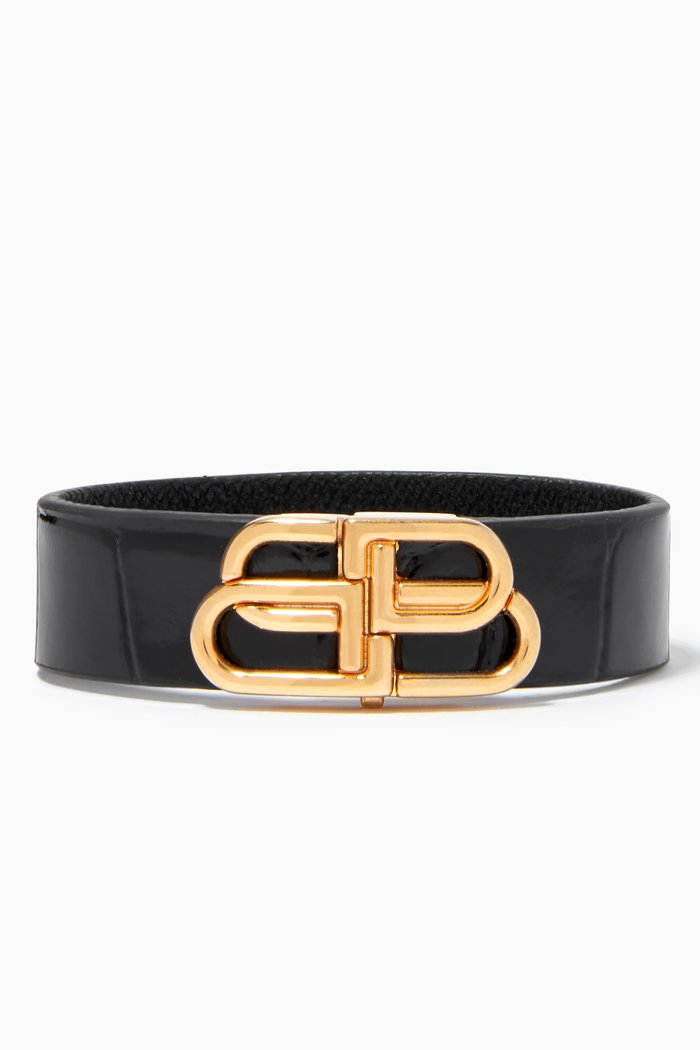 

BB Thin Bracelet in Shiny Crocodile Embossed Calfskin, Black