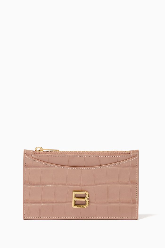 

Hourglass Long Coin & Card Holder in Shiny Crocodile Embossed Calfskin, Neutral
