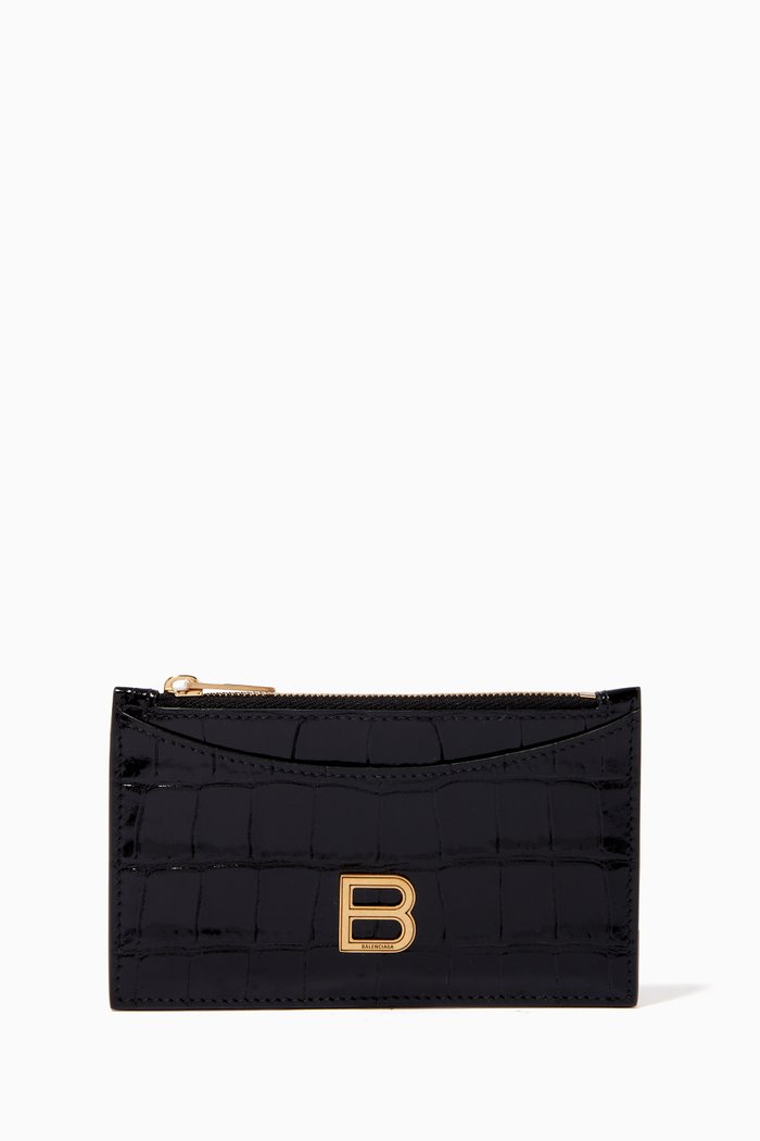 

Hourglass Long Coin & Card Holder in Shiny Crocodile Embossed Calfskin, Black