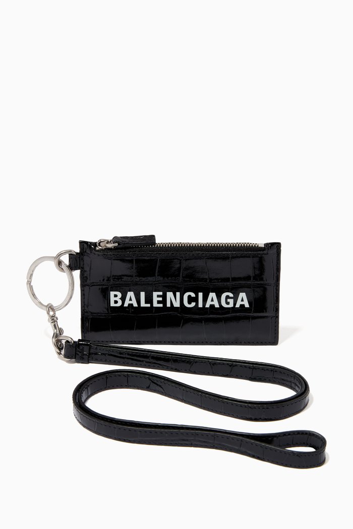

Card Case Keyring in Croc-embossed Leather, Black