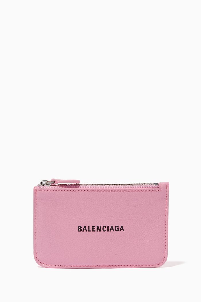 Cash Large Long Coin & Card Holder in Grained Calfskin, Pink