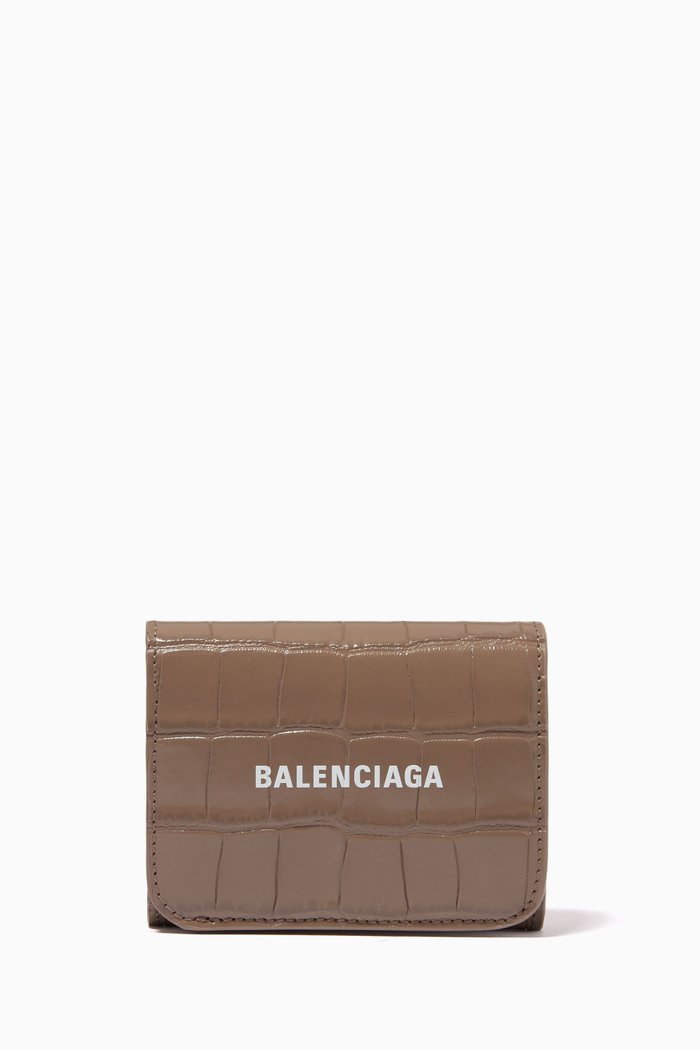 

Cash Mini Wallet in Shiny Crocodile Embossed Calfskin, Grey