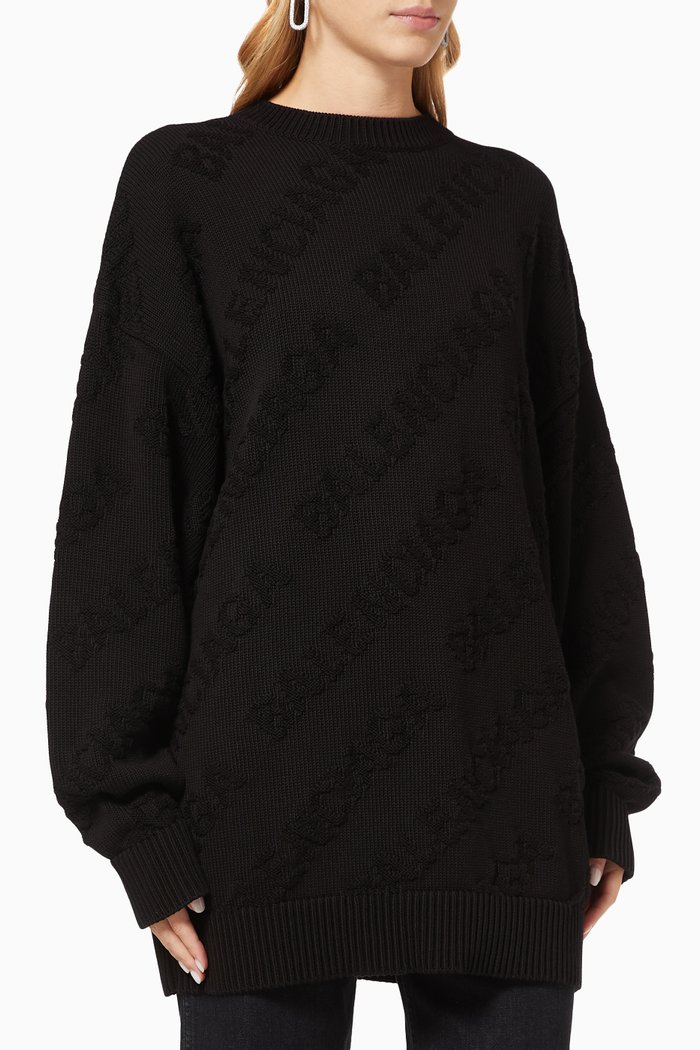 

Allover Logo Crewneck in Jacquard Cotton Knit, Black
