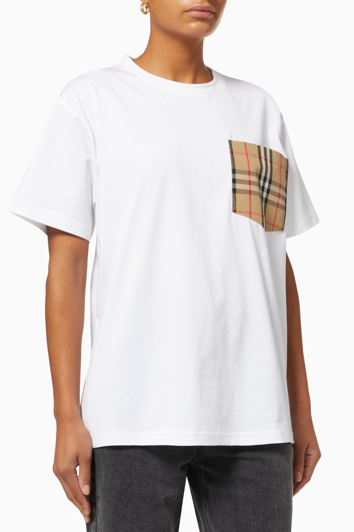 

Oversized T-shirt with Vintage Check Pocket in Cotton, White