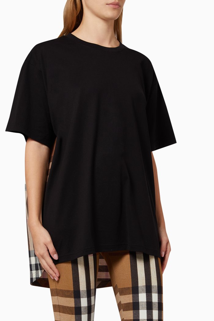 

Check Panel Oversized T-shirt in Cotton Jersey, Black