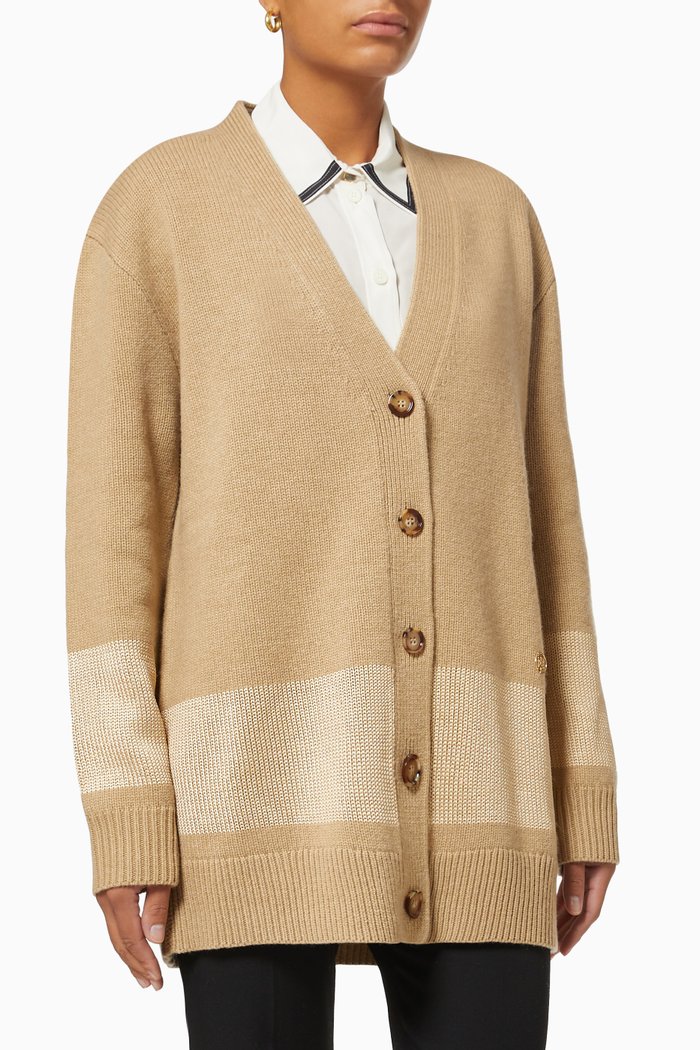 

Monogram Motif Oversized Cardigan in Wool Blend, Neutral