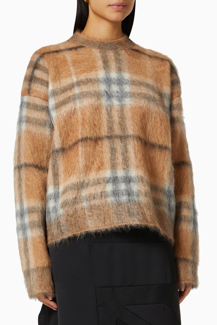 

Sweater in Check Mohair Silk Blend, Neutral