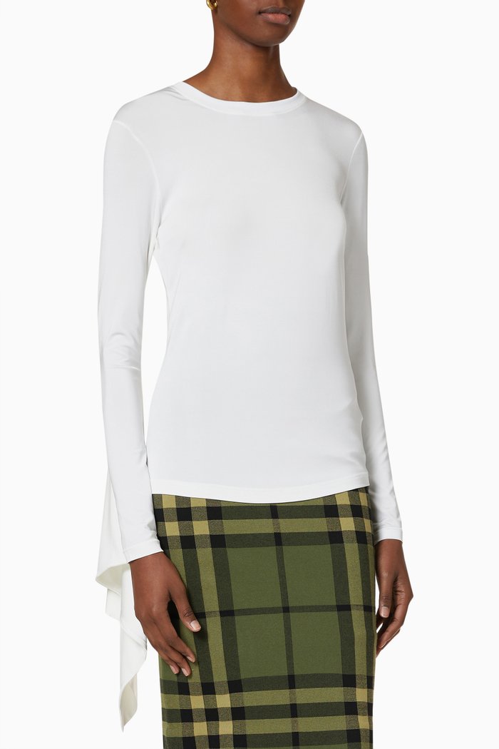 

Exaggerated Panel Long-sleeve Top in Stretch Jersey, White
