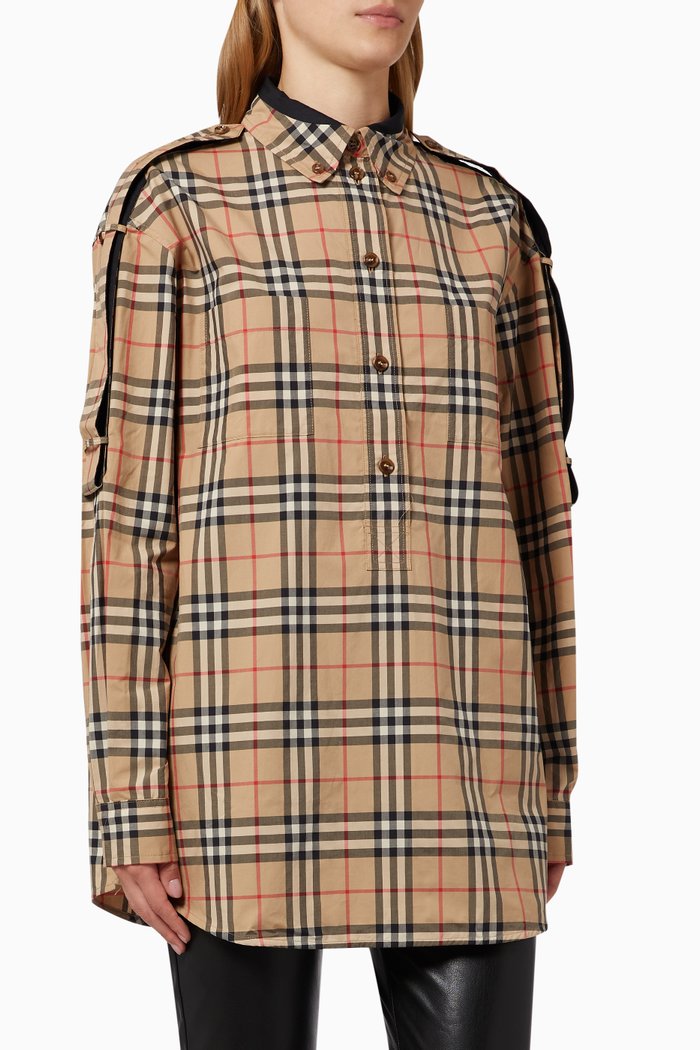 

Strap Detail Oversized Shirt in Vintage Check Cotton Poplin, Neutral