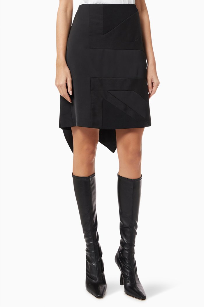 

Flag Intarsia Skirt in Satin, Black