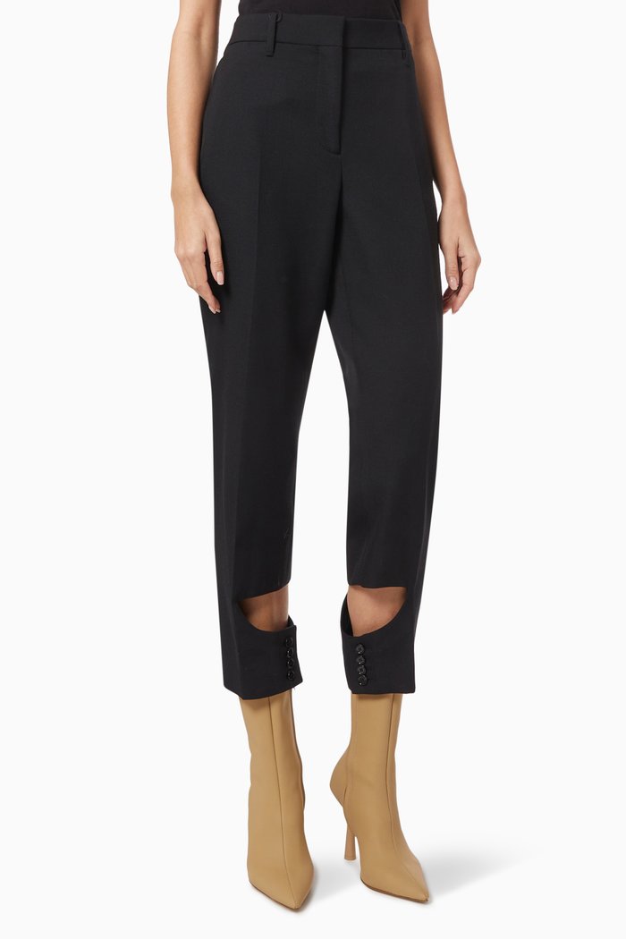 

Cut-out Detail Tailored Trousers in Wool, Black