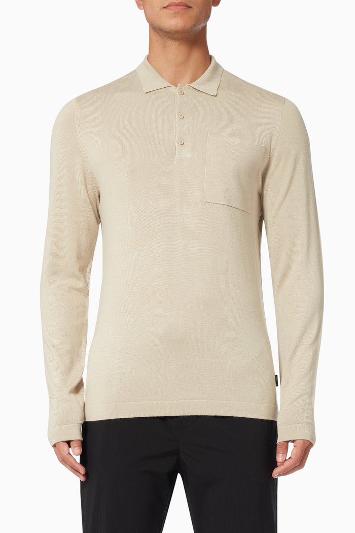 

Adam Long Sleeve Polo T-shirt in Jersey, Neutral