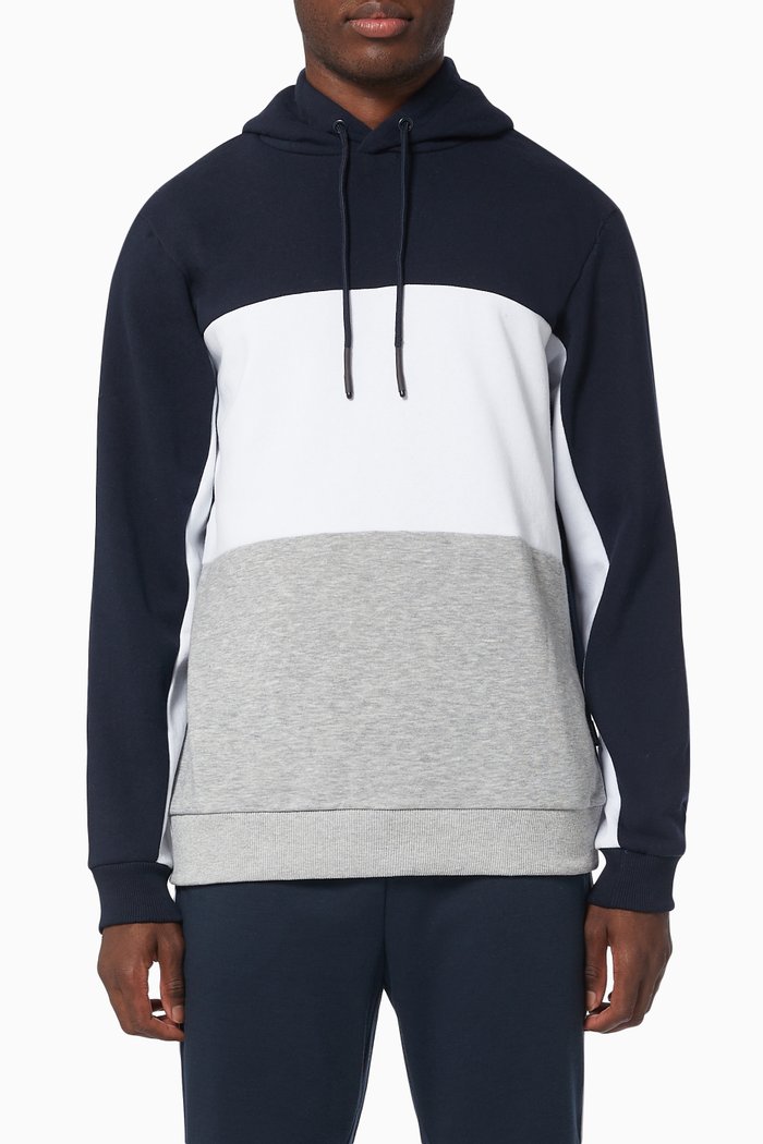 Flin Life Hoodie in Colourblock Cotton, Blue