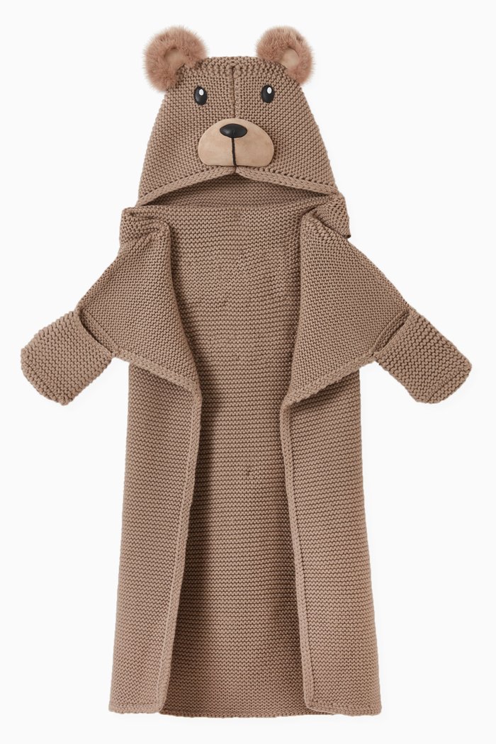 

Bear Hood Blanket in Cotton Knit, Brown