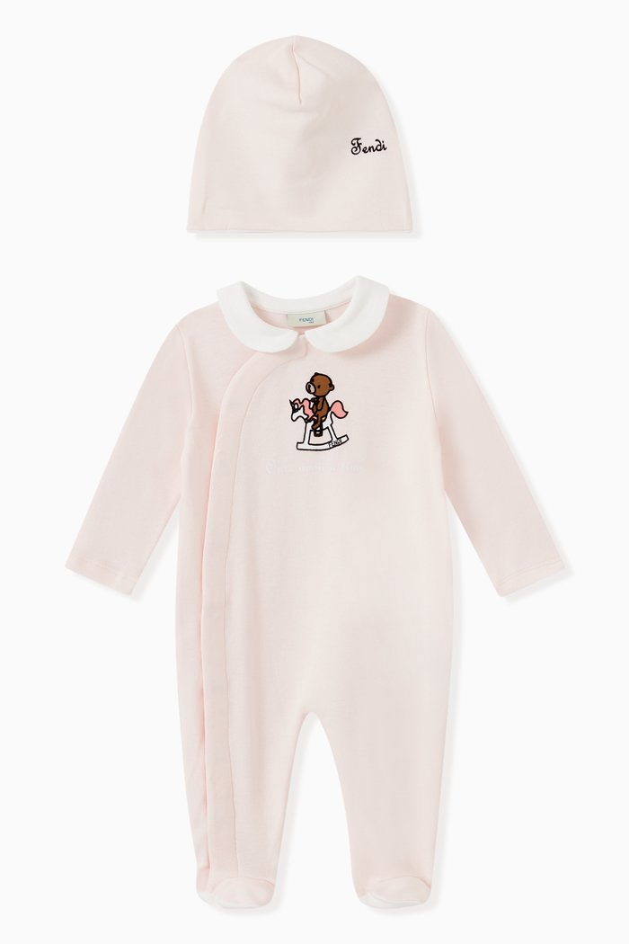 

Bear & Pony Print Sleepsuit in Cotton, Set of 2, Pink