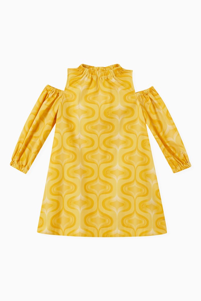 Optical Print Dress in Cotton Poplin, Yellow