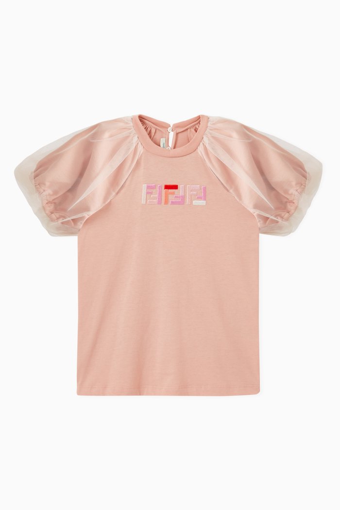 

Ruffle Sleeves T-shirt in Cotton Jersey, Pink
