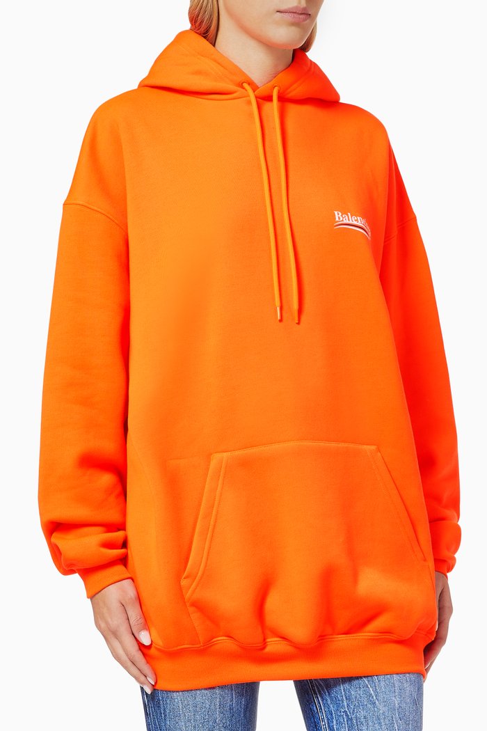 

Political Campaign Medium Fit Hoodie in Organic Curly Fleece, Orange