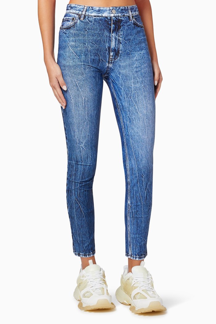 

Leggings in Trompe-L'oeil Denim Printed Lycra, Blue