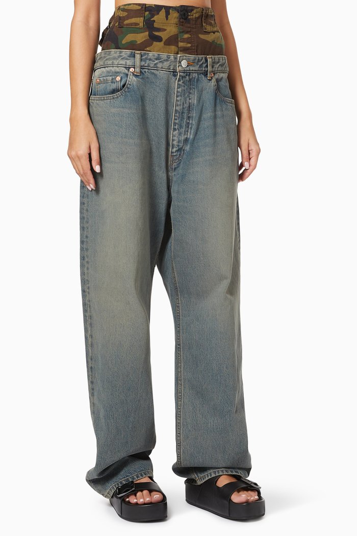

Double Waistband Pants in Organic Japanese Denim, Blue