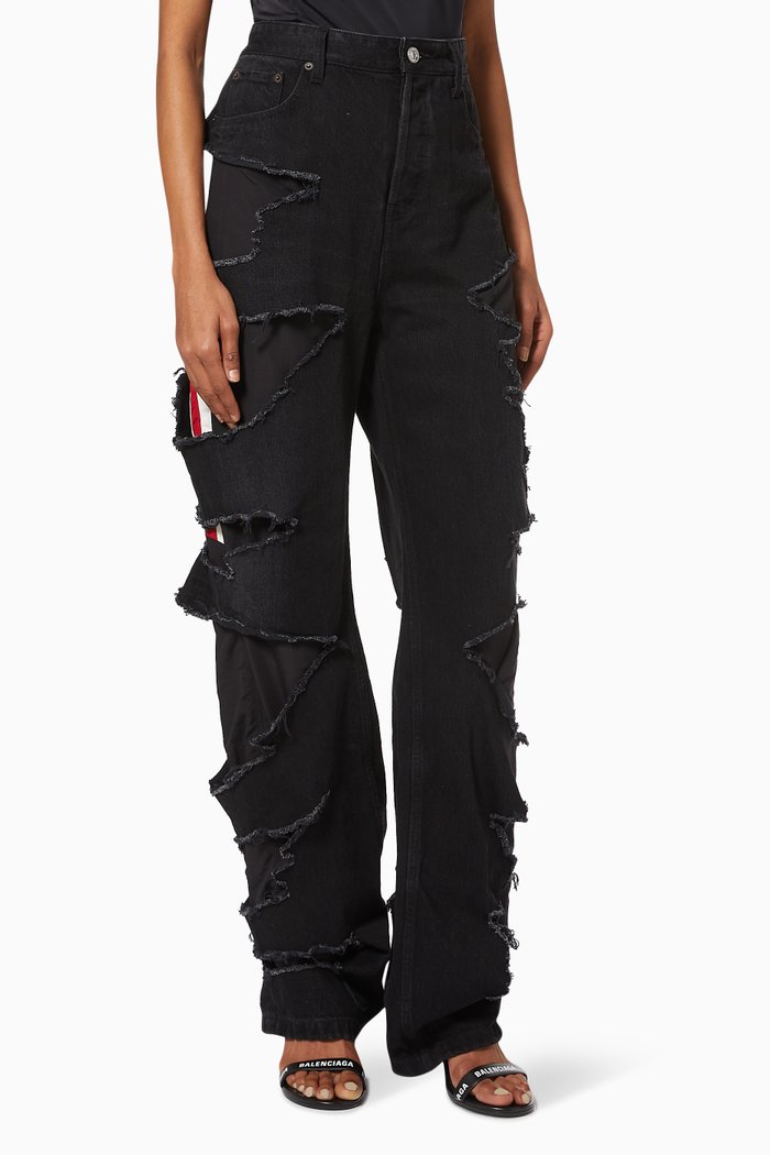 

Slashed Loose Fit Jeans in Denim, Black