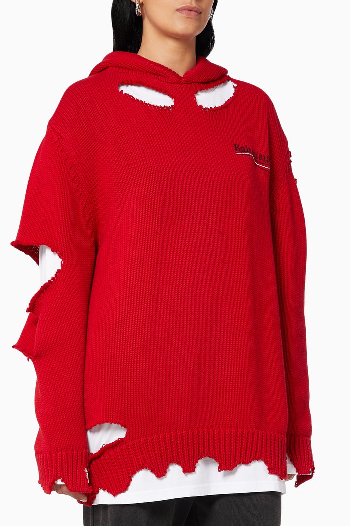 

Political Campaign Destroyed Hoodie in Cotton Knit, Red