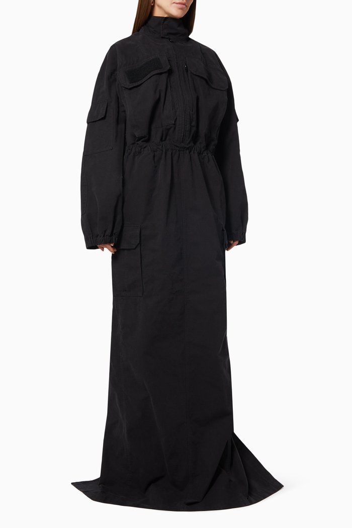 

Cargo Maxi Dress in Cotton Twill, Black