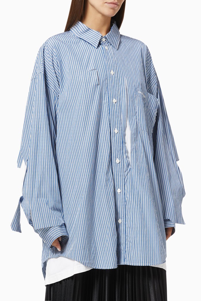 

Destroyed Shirt in Striped Cotton Poplin, Blue