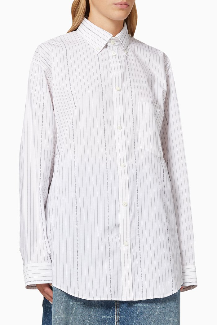 

Large Fit Shirt in Logo Pinstripe Cotton Poplin, White