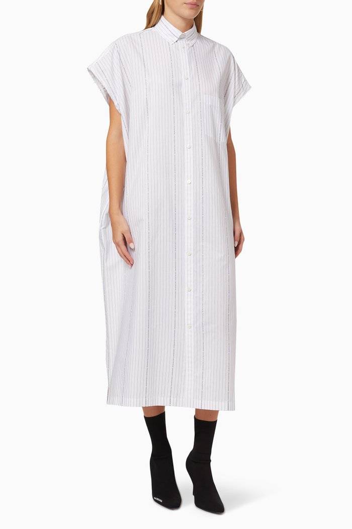

Rawcut Shirt Dress in Logo Pinstripe Cotton Poplin, White
