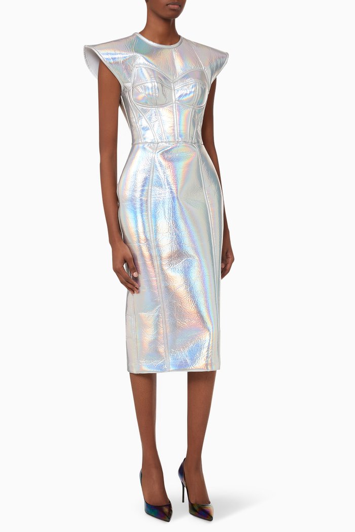 

Holographic Bustier Dress in Jersey, Silver