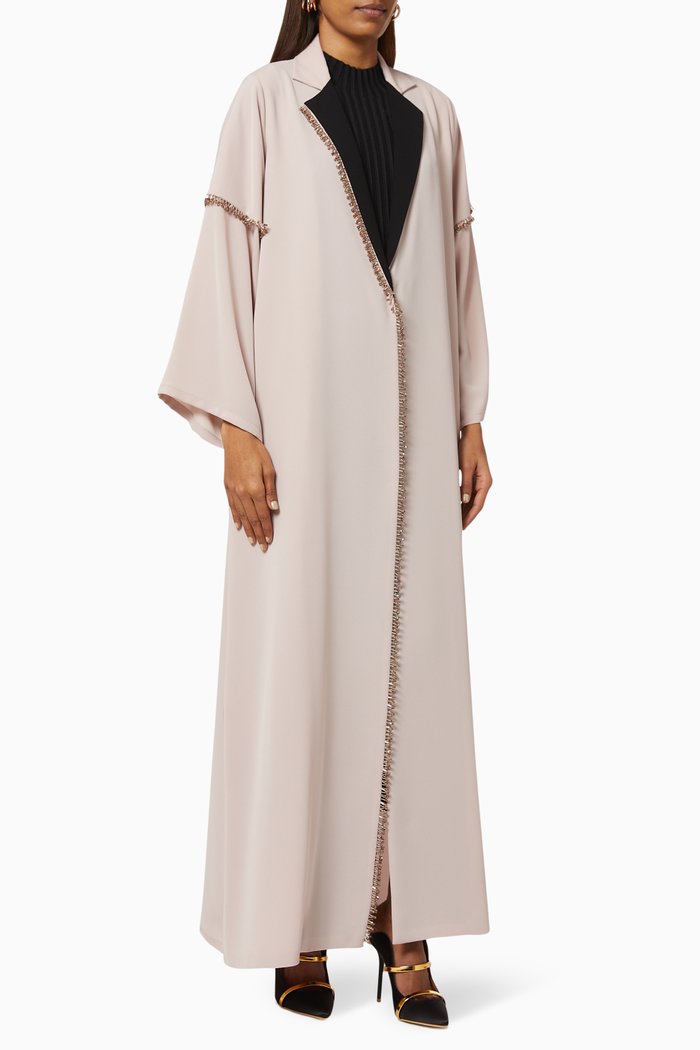 

Ruth Collared Abaya with Beaded Embroidery, Neutral