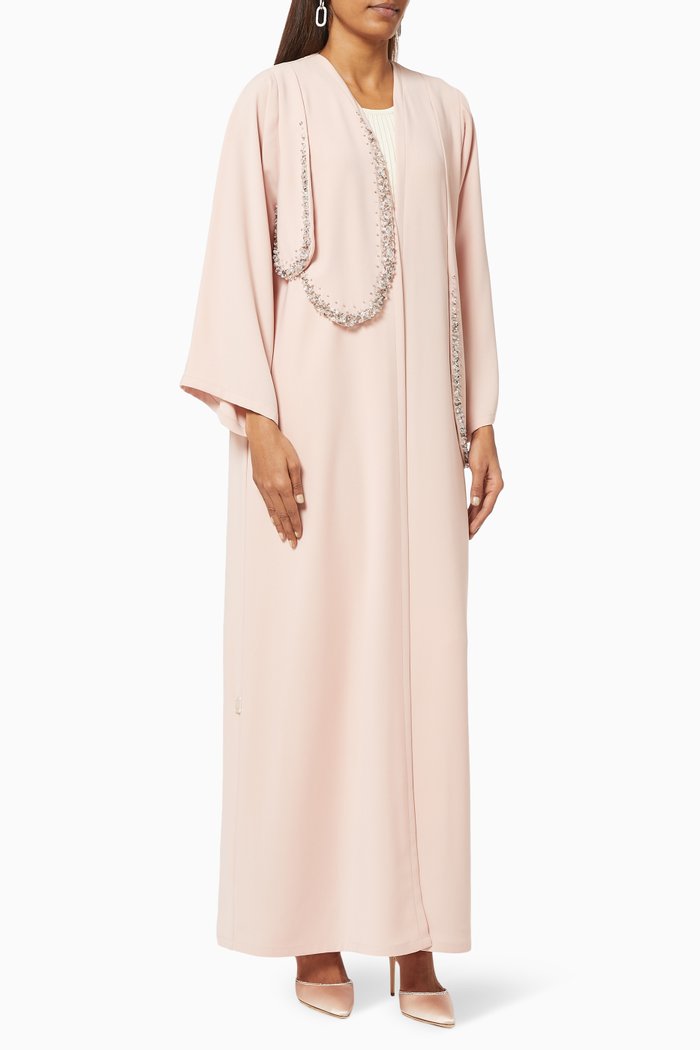 Abaya with Crystal Embellishment, Pink