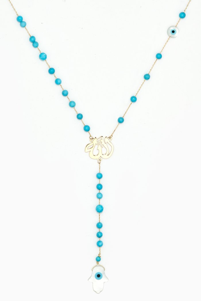 

"Allah" Y Necklace with Turquoise in 18kt Yellow Gold