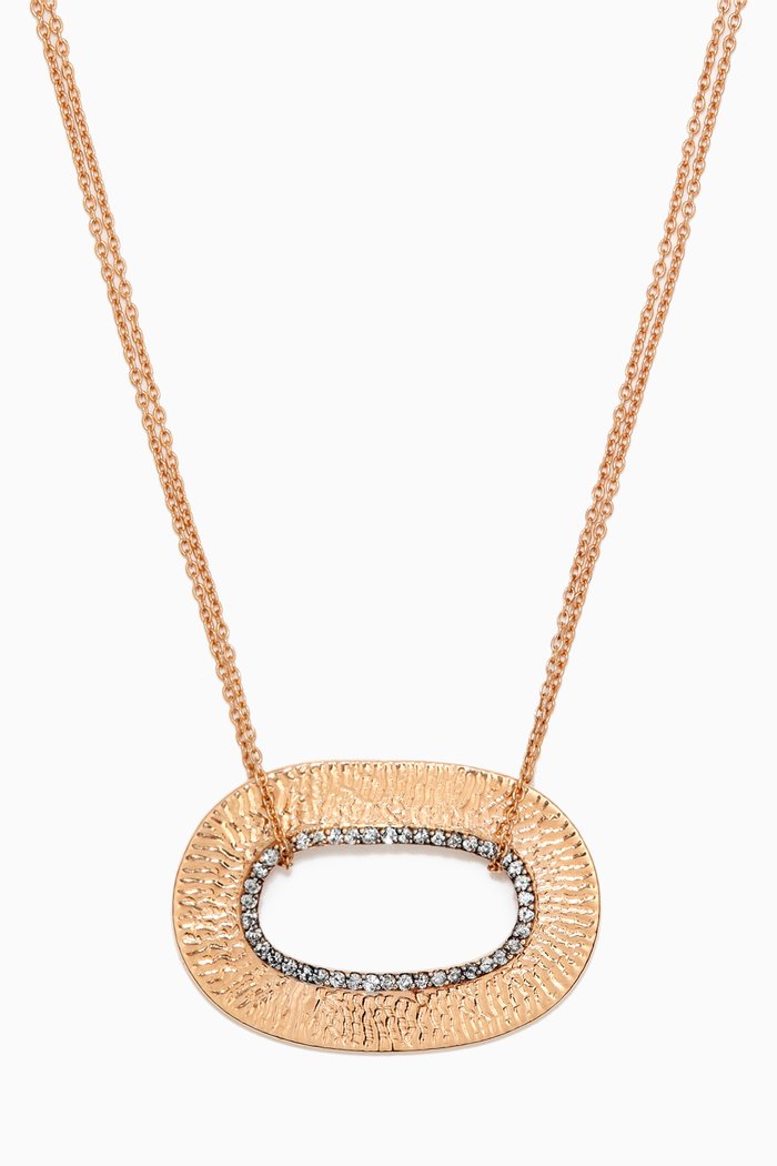 

Vintage Oval Diamond Pendant on Double Chain in 18kt Rose Gold, Yellow