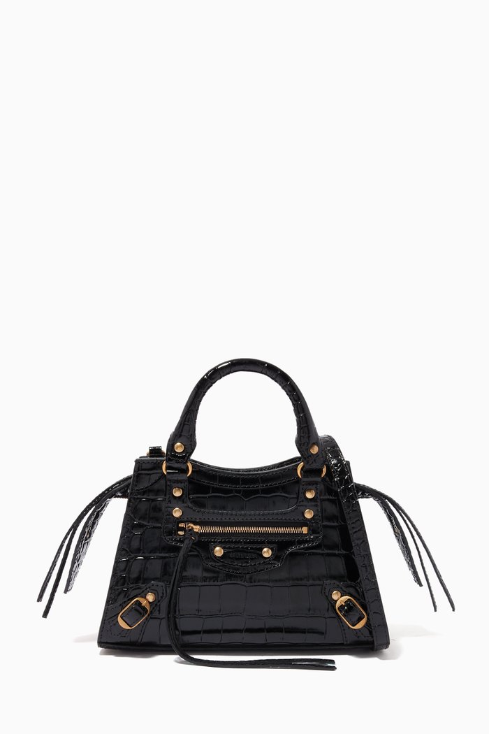 

Neo Classic City Mini Tote in Shiny Crocodile Embossed Calfskin, Black
