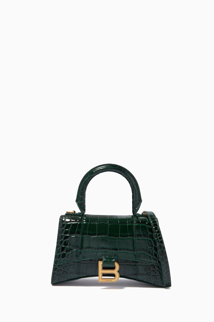 

Hourglass XS Top Handle Bag in Shiny Crocodile Embossed Calfskin, Green