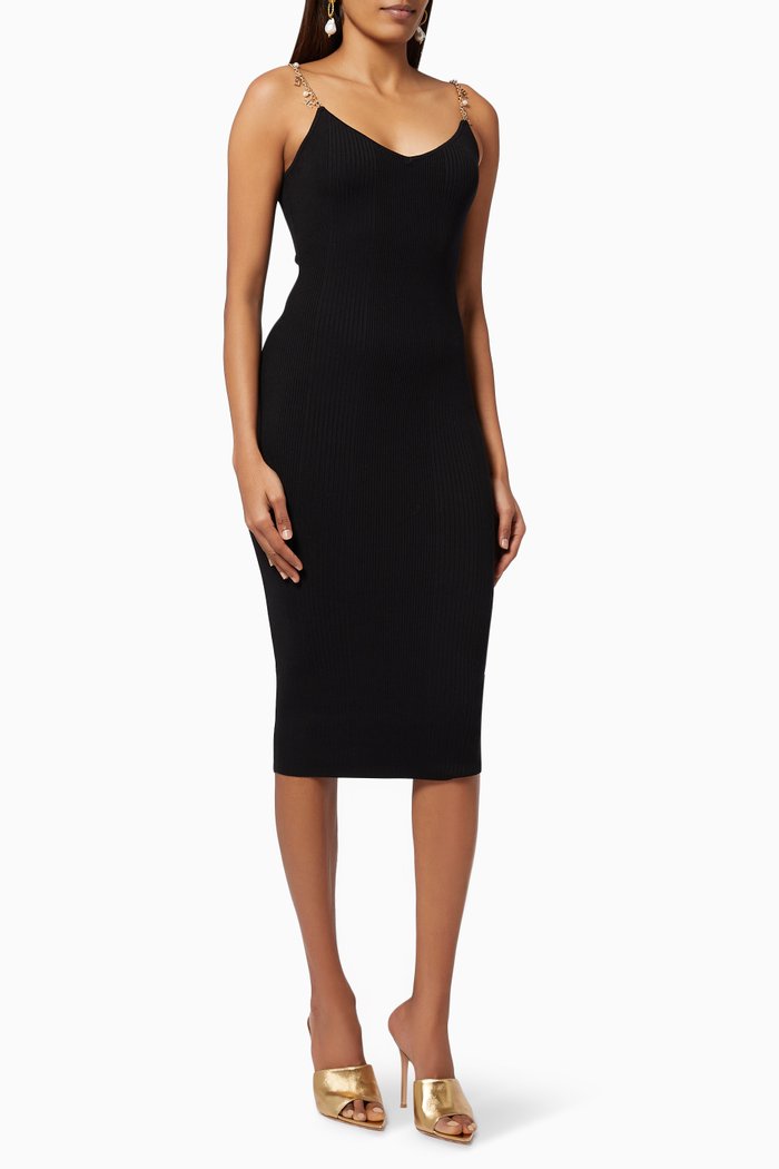 

Midi Dress in Rib-knit Lyocell Silk, Black