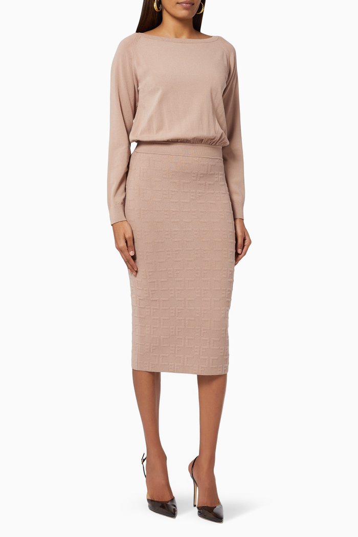 

Midi Dress in Logo Viscose Knit, Pink