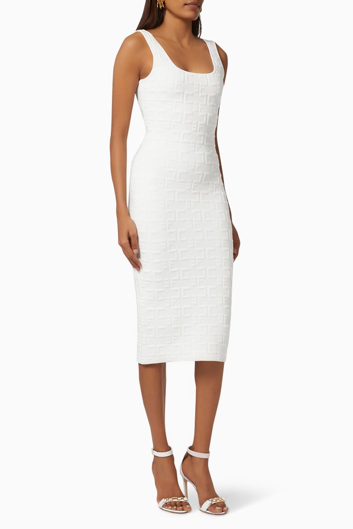 

Monogram Logo Midi Dress in Viscose Blend, White