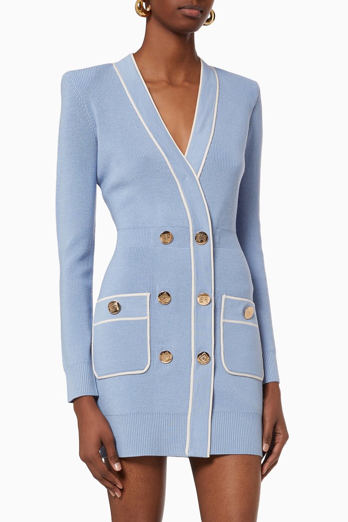 

Coat Dress in Wool Blend Knit, Blue