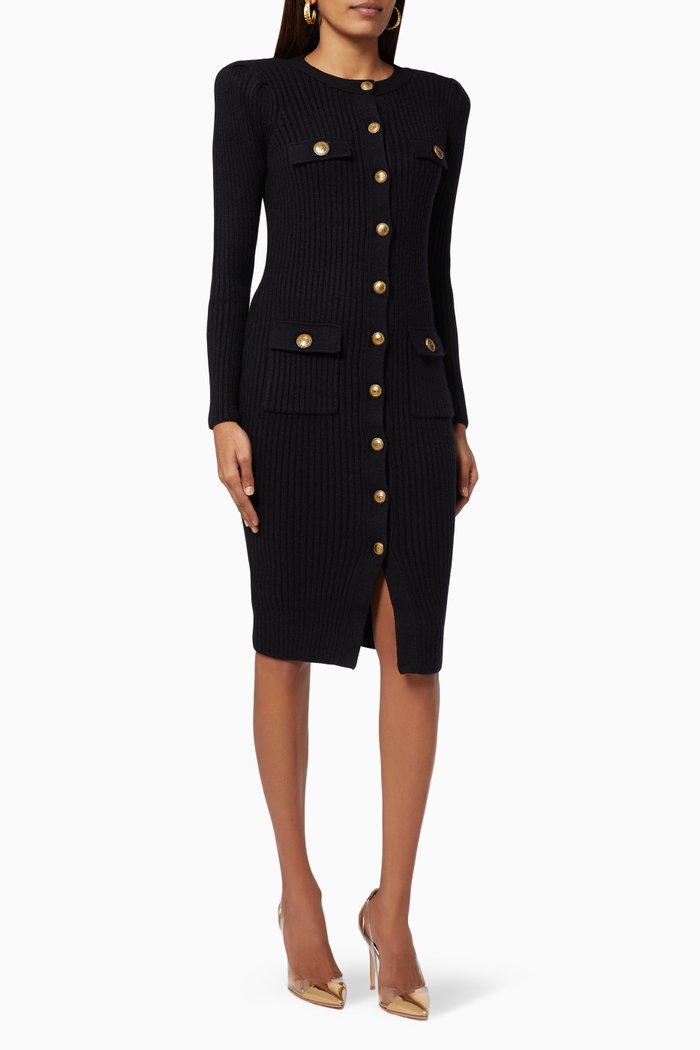 

Midi Dress in Viscose Rib-knit, Black