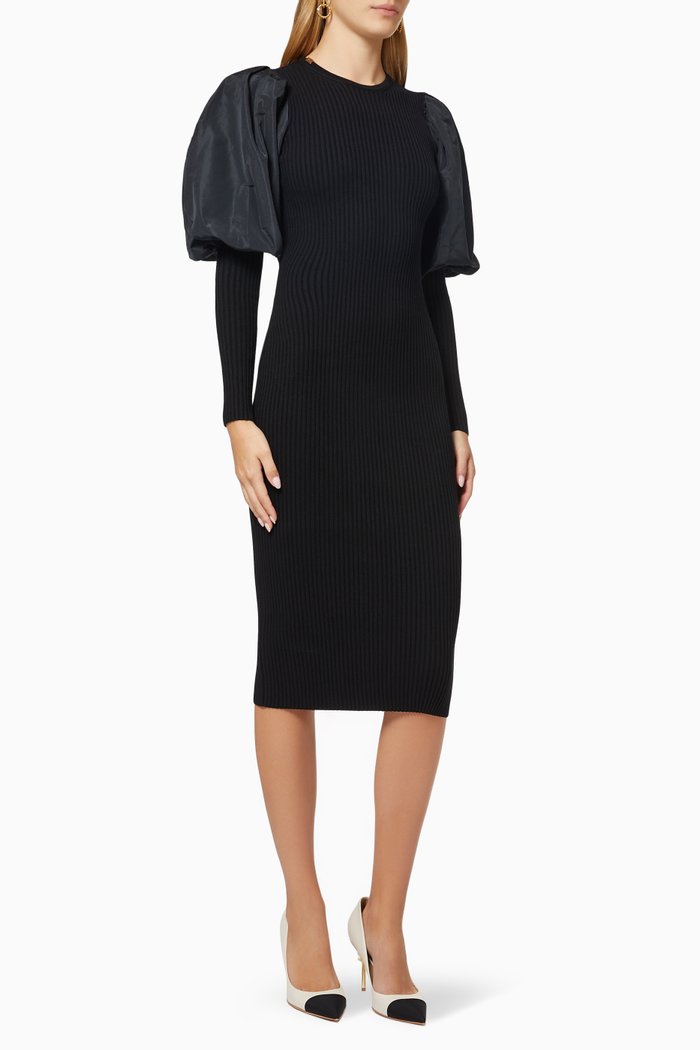 Midi Dress in Viscose Rib-knit, Black