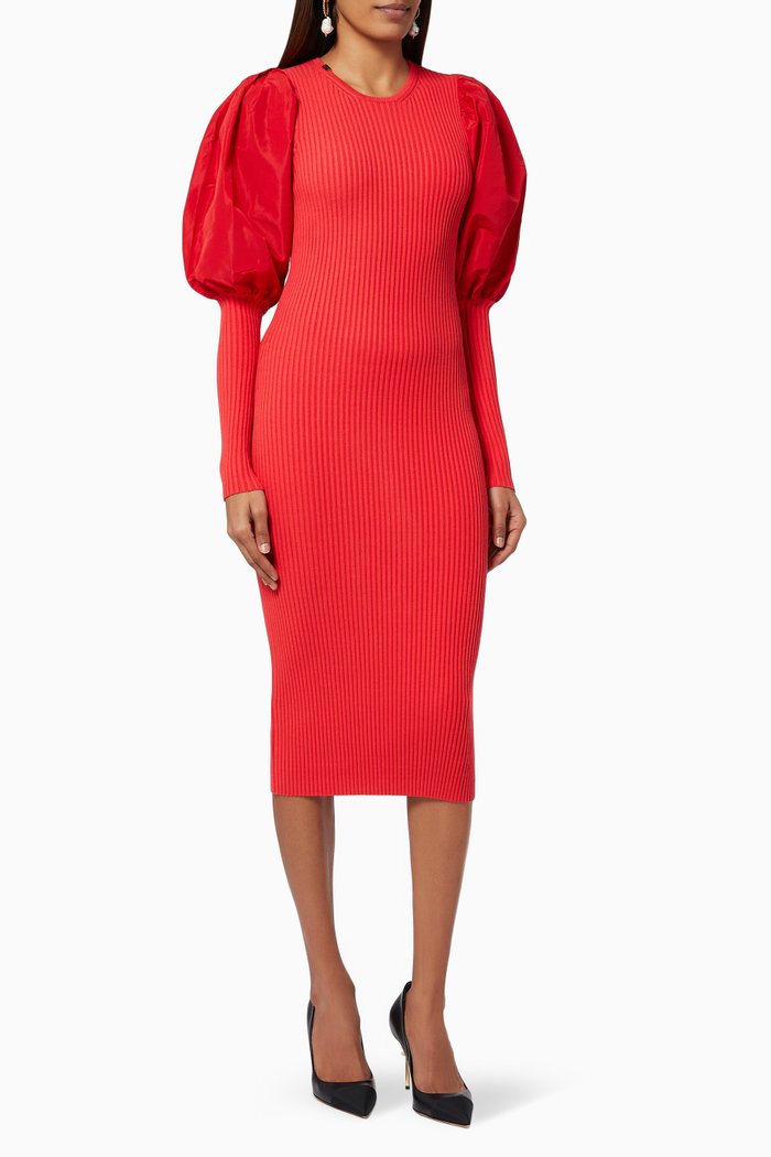 

Midi Dress in Viscose Rib-knit, Red