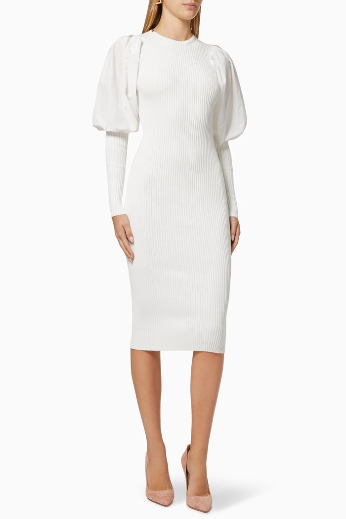 

Midi Dress in Viscose Rib-knit, White